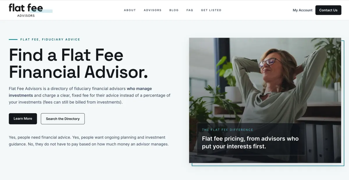 Flat Fee Advisors directory of fiduciary flat-fee financial advisors screenshot