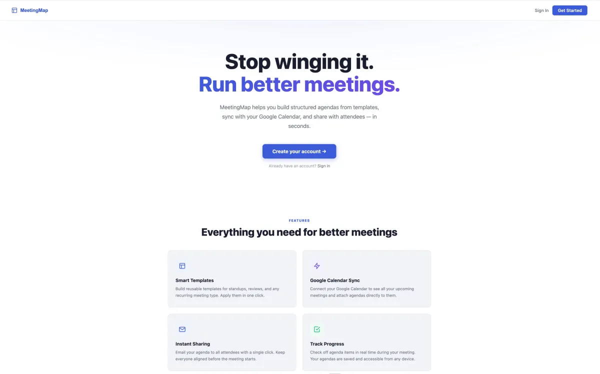 MeetingMap meeting agenda builder app screenshot