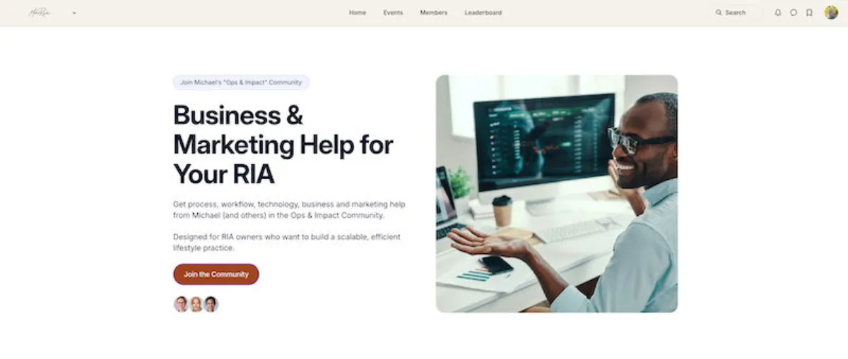 Screenshot of the Ops & Impact Community platform for independent financial advisors