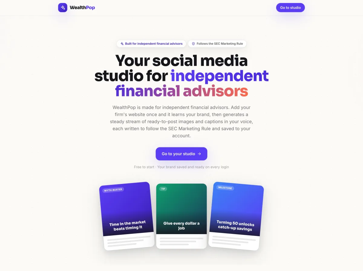 WealthPop social media content generator for financial advisors screenshot